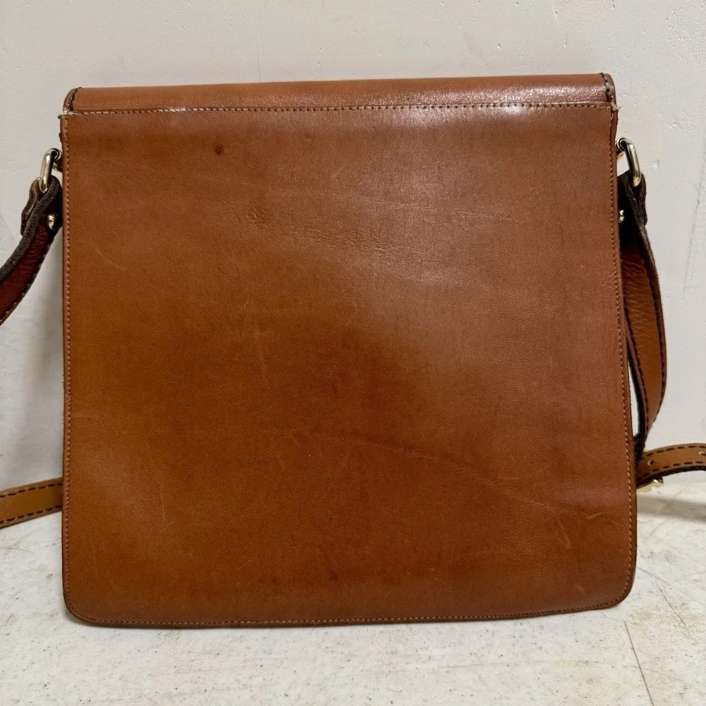 Vintage Tan Leather Crossbody Bag Turn Lock Flap Messenger Bag Brown